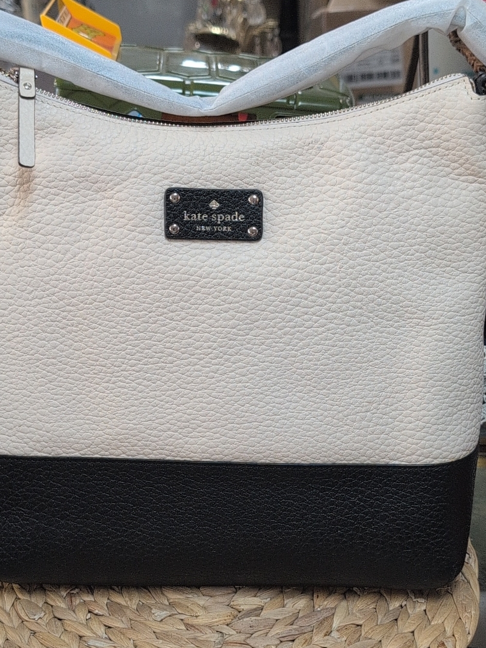 kate spade Two-Tone Cream and Black Pebbled Leather Shoulder Bag